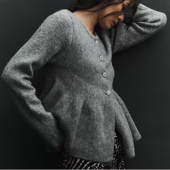 Anthropologie Maeve Rhinestone Flower Button Peplum Cardigan Sweater New Size 2X - Picture 1 of 13